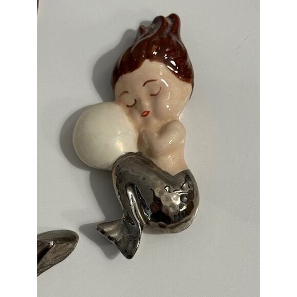 MCM Set of 3 Mermaid Wall Hanging Chalkware Plaster Signed 1970 - Picture 6 of 7